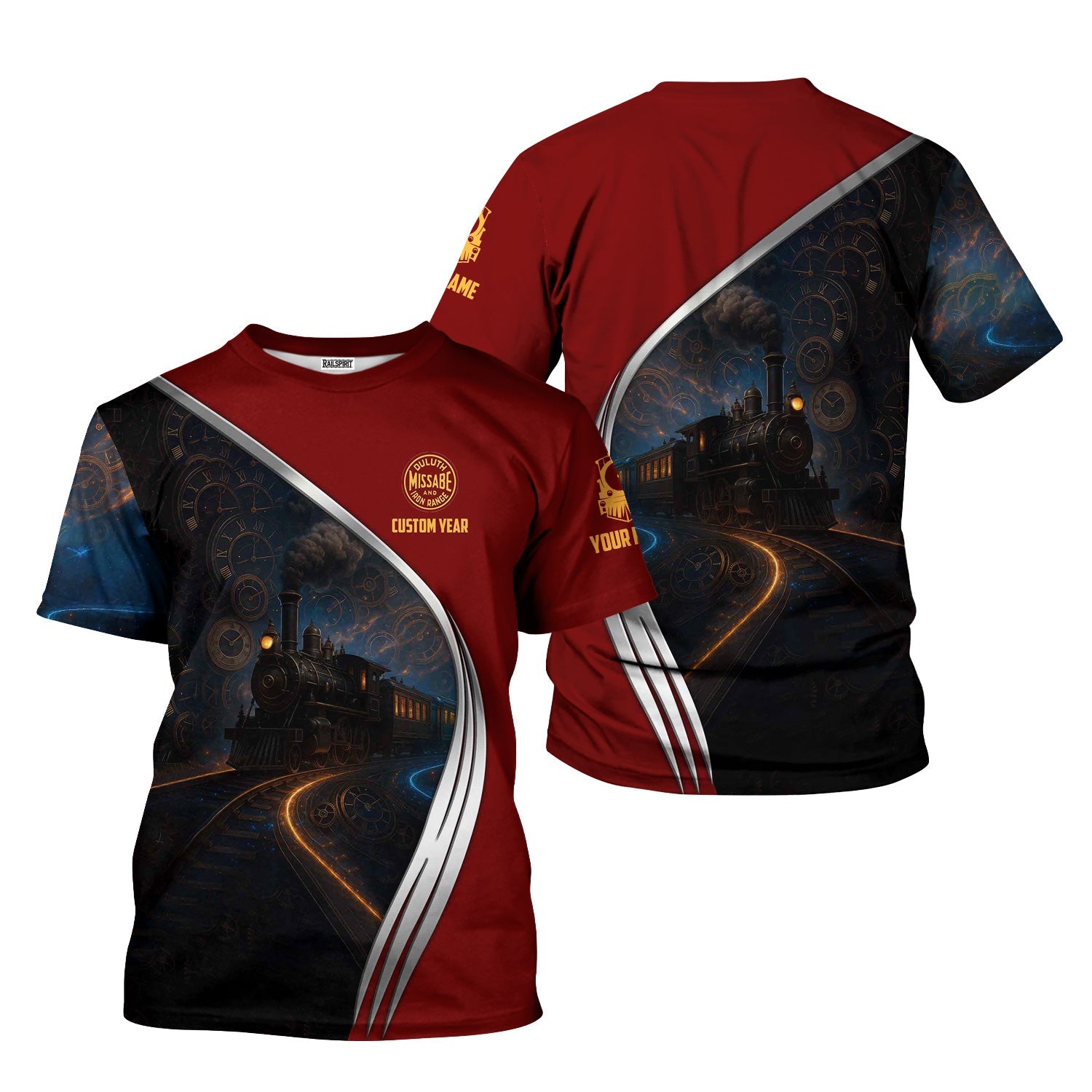 Railspirit Personalized Duluth, Missabe, & Iron Range Railroad T-Shirt Steampunk Locomotive with Custom Year Train Shirt