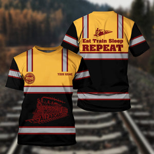 Railspirit Custom Name Duluth, Missabe, & Iron Range Railroad T Shirt Eat Train Sleep Repeat Printed Train Shirt