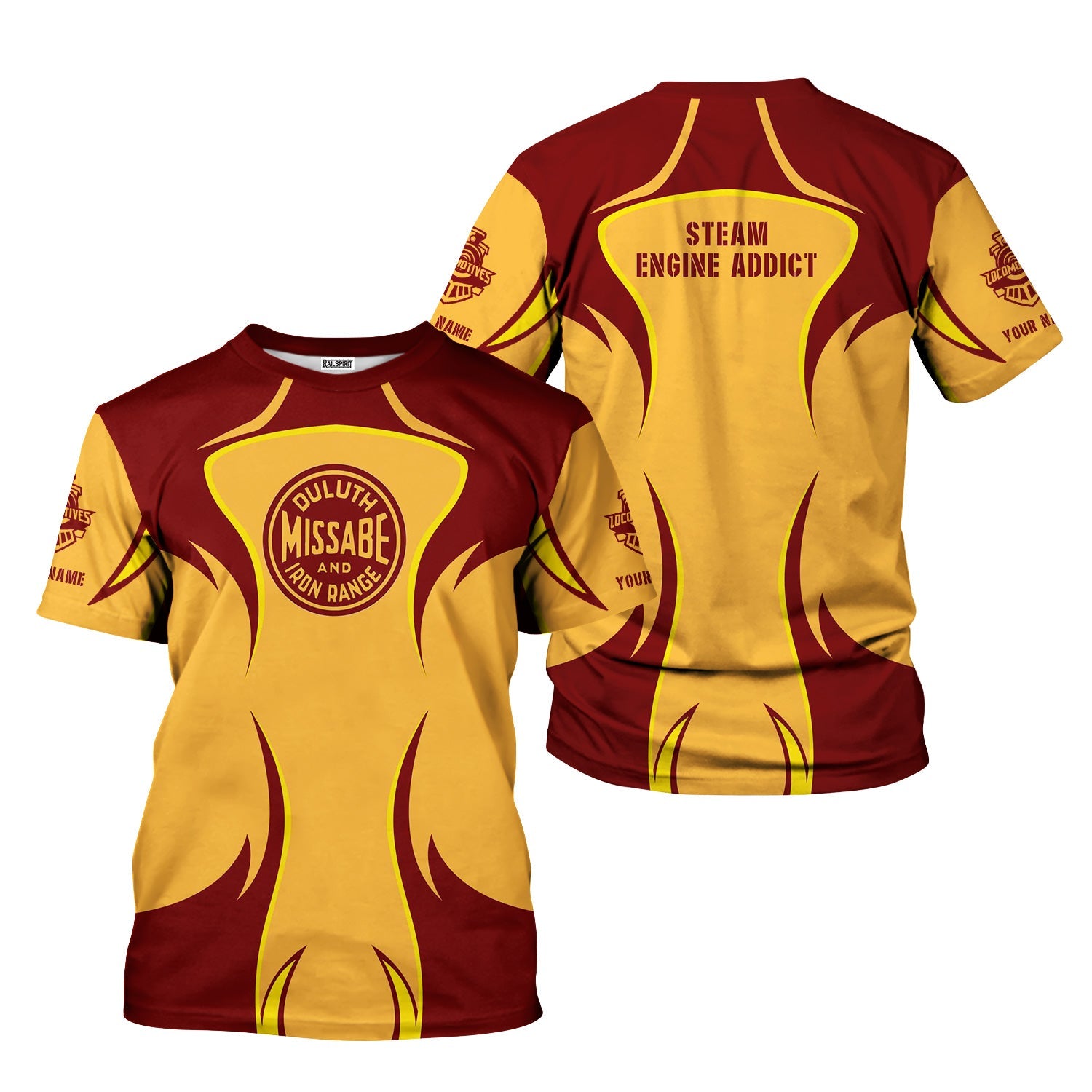 Railspirit Personalized Duluth, Missabe, & Iron Range Railroad T-Shirt Distinctive Flame Style Shirt For Steam Engine Addict