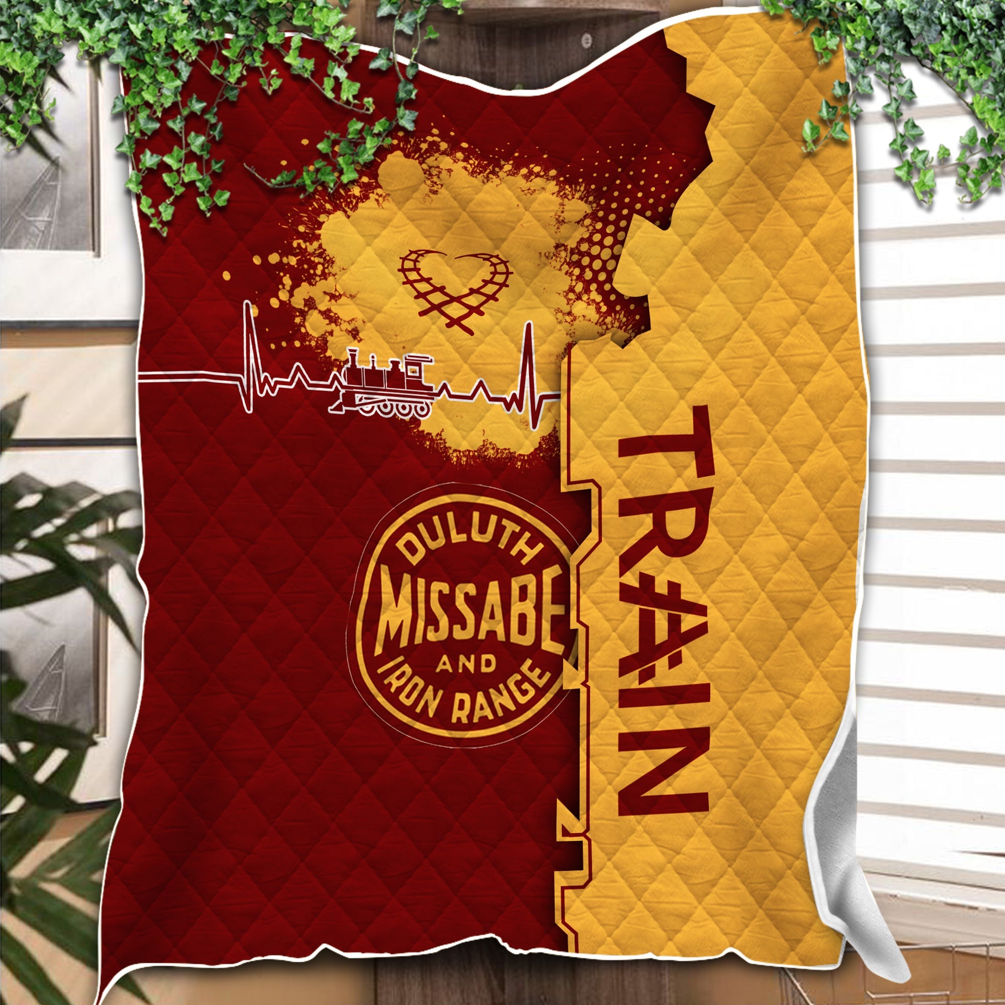 Railspirit Duluth, Missabe, & Iron Range Railroad Premium Quilts Engine Heartbeat and Track Love Style Quilts Gift Idea For Train Lovers