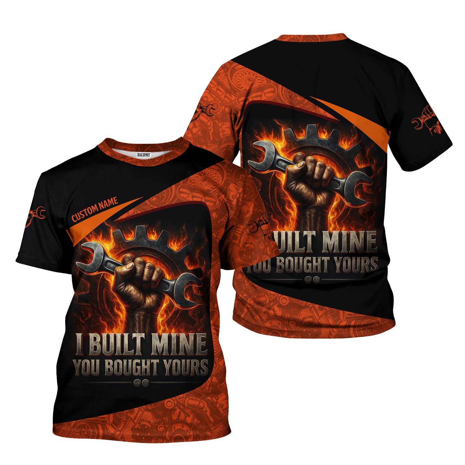 Personalized Mechanic Shirt, I Built Mine You Bought Yours, Flame Design, Gift For Men
