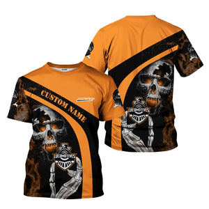 Railspirit Personalized BNSF Railway T-Shirt Flame Skull Design Train Shirt for Locomotive Fans
