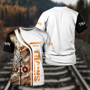 Railspirit Custom Name BNSF Railway T Shirt One Track Mind American Locomotive Train Shirt All Over Print