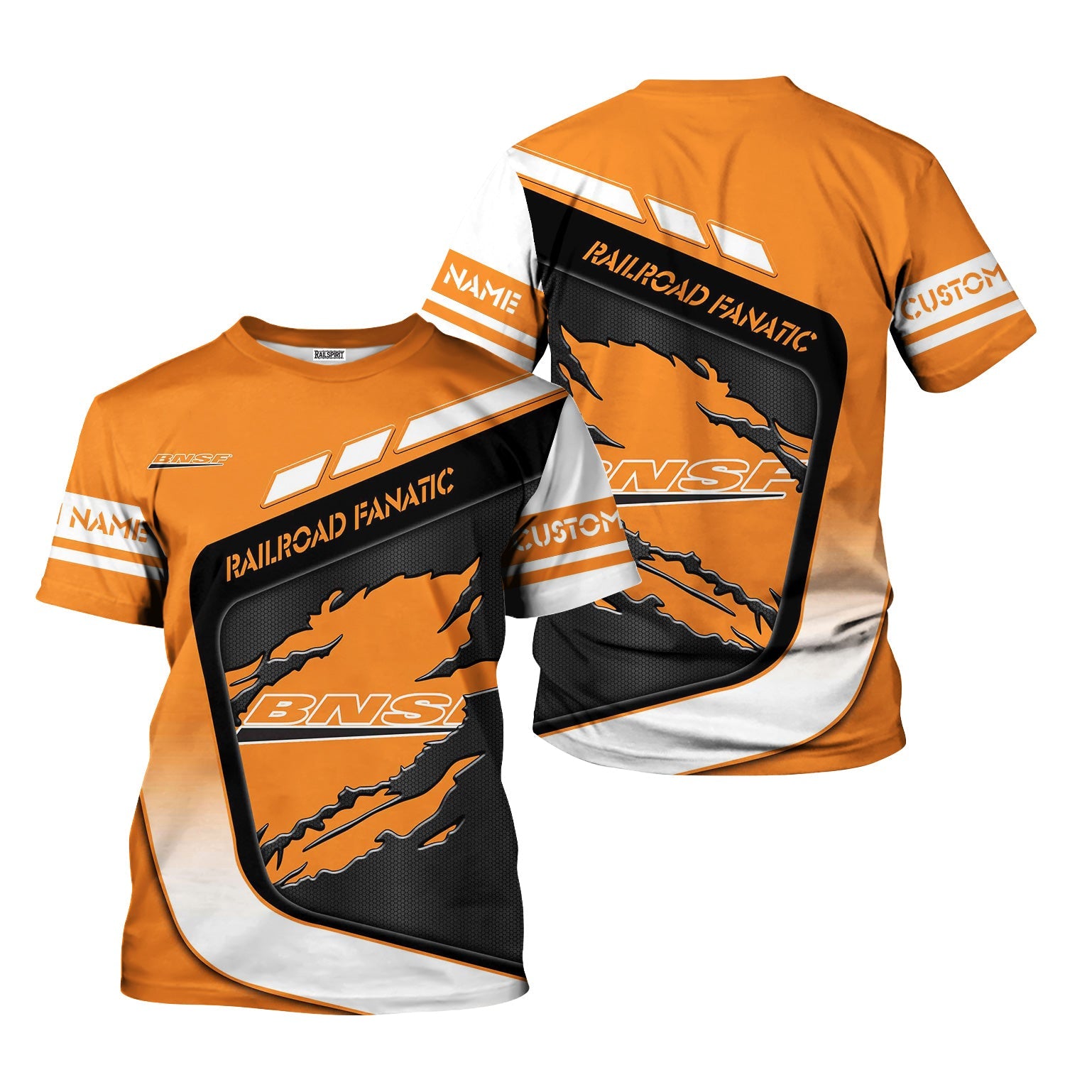 Railspirit Personalized BNSF Railway T-Shirt Ripped Texture Style Train Shirt For Railroad Fanatic