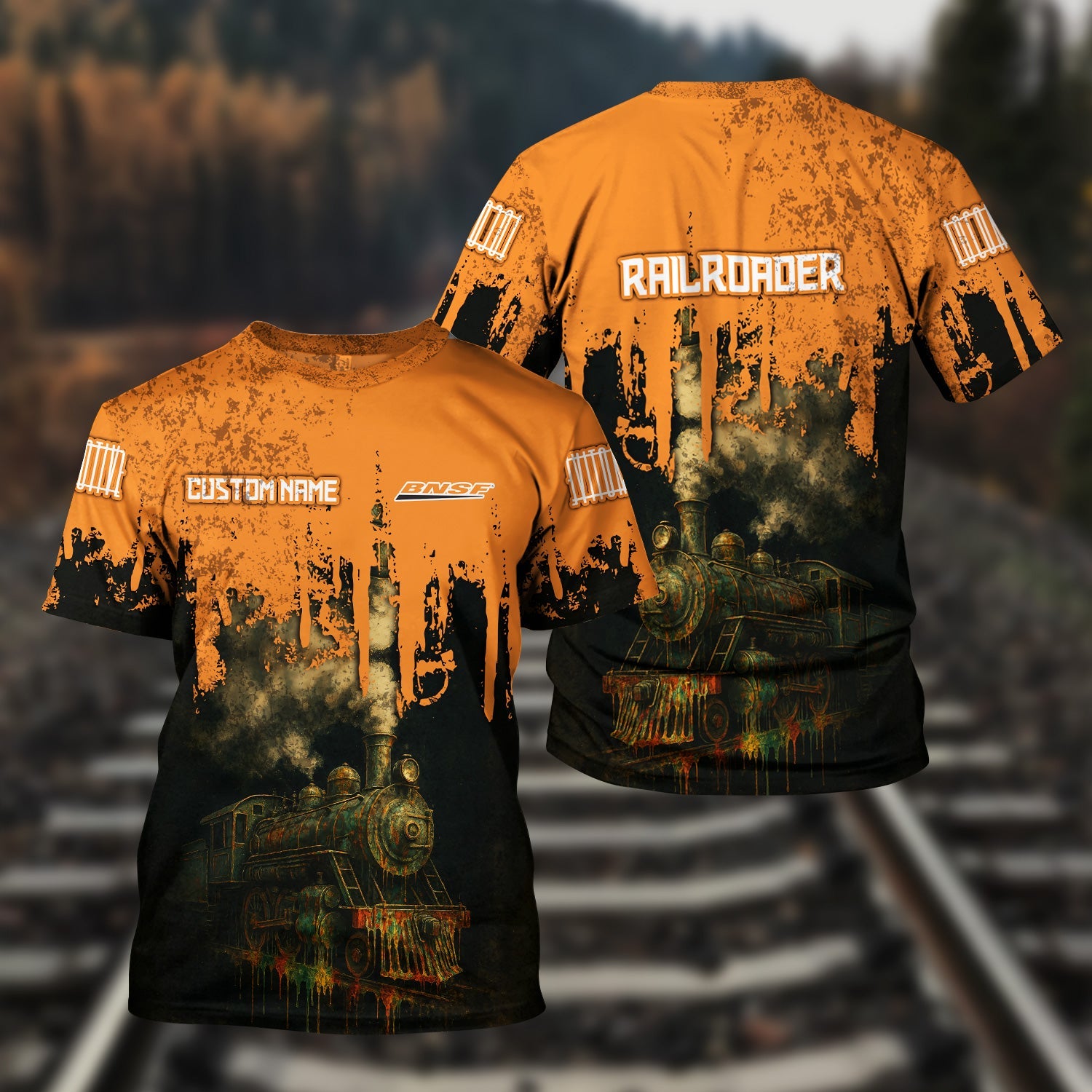 Railspirit Personalized BNSF Railway T-Shirt Vintage Train Art Style Shirt For Locomotive Fans
