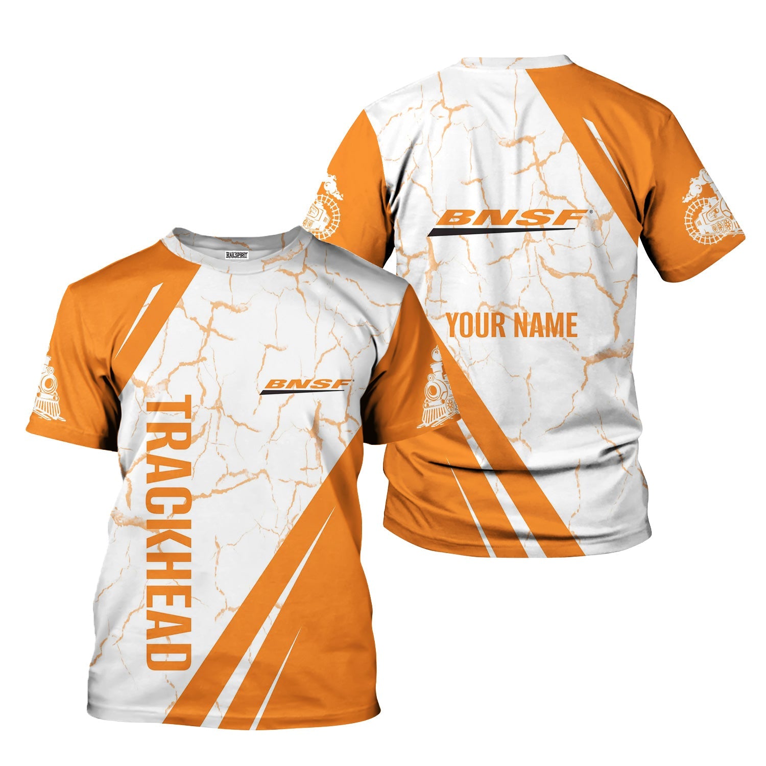 Railspirit Personalized BNSF Railway T-Shirt Crackle Texture Style Shirt For Trackhead
