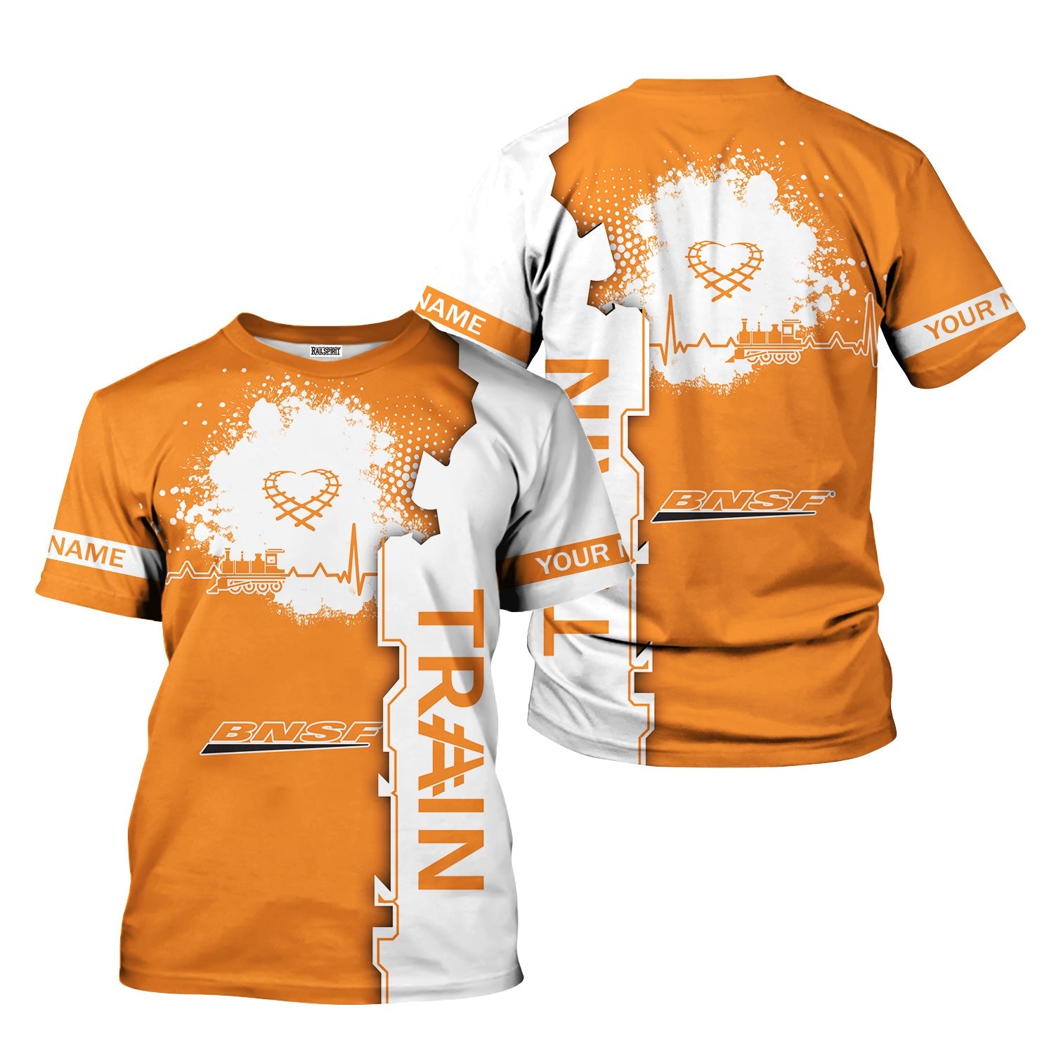 Railspirit Personalized BNSF Railway T-Shirt Engine Heartbeat and Track Love Style Shirt Gift Idea For Train Lovers