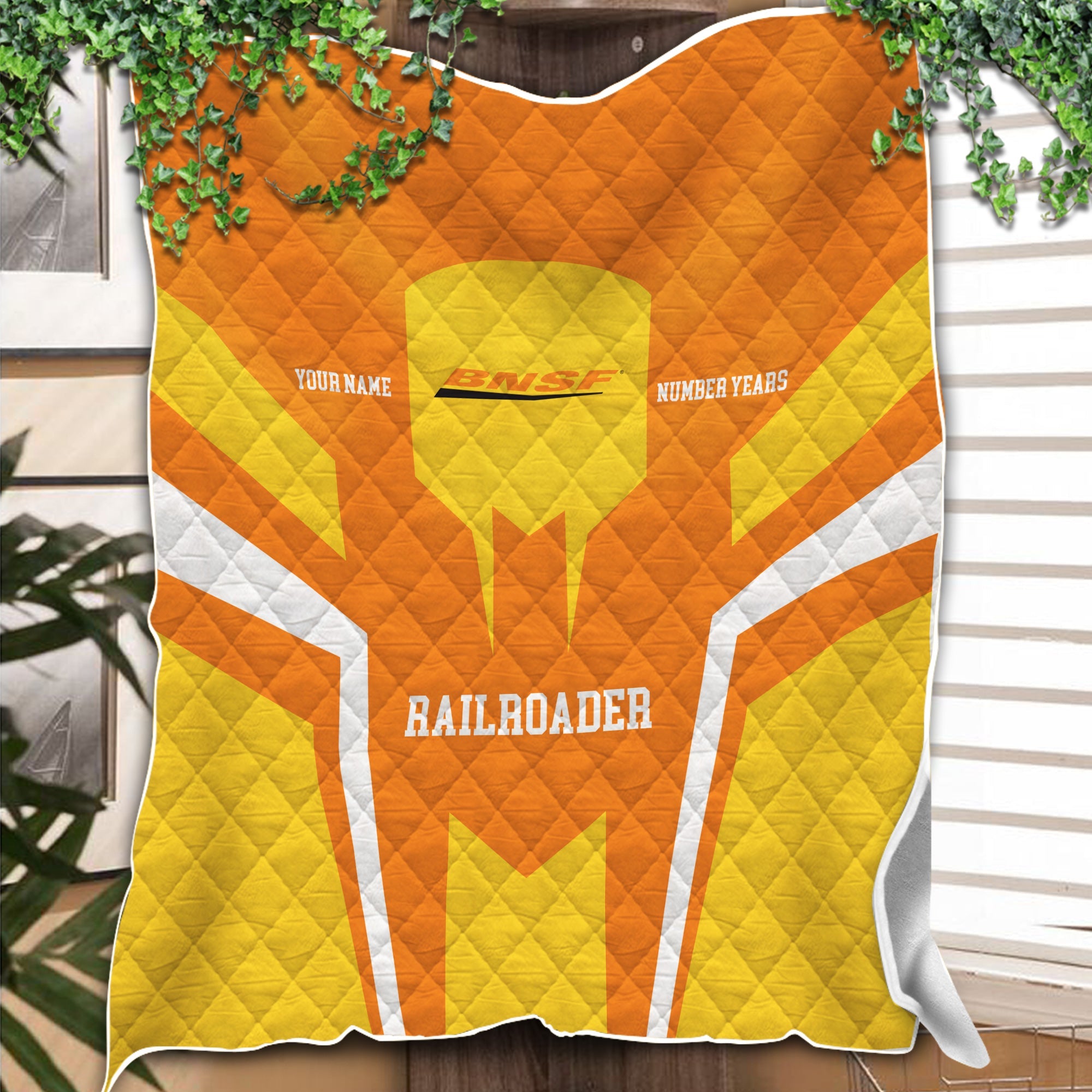 Railspirit Personalized BNSF Railway Premium Quilts Custom Year Railroader Gift Idea For Train Lover