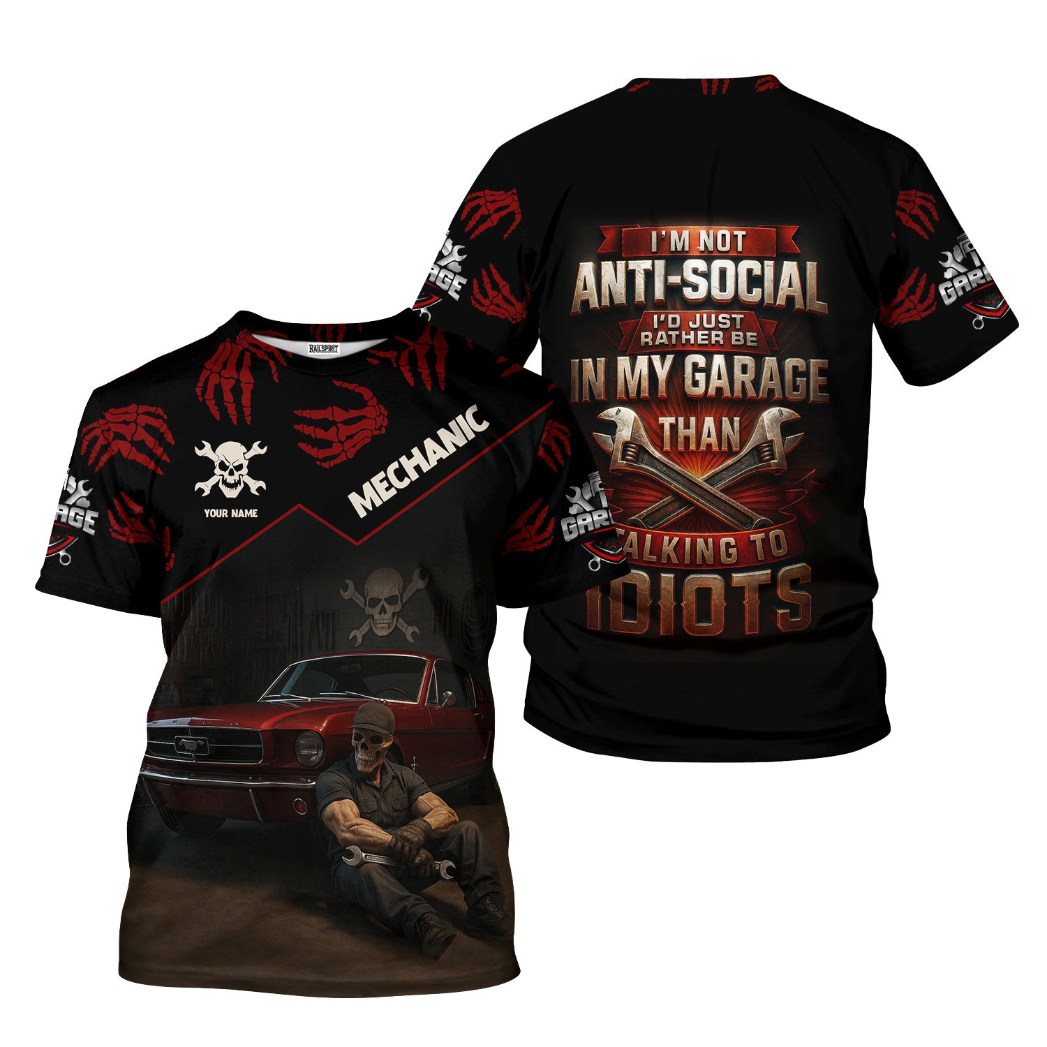 Personalized Funny Mechanic T-Shirt, I'd Rather Be in My Garage Than Talking to Idiots, Ideal Gift for Auto Technicians