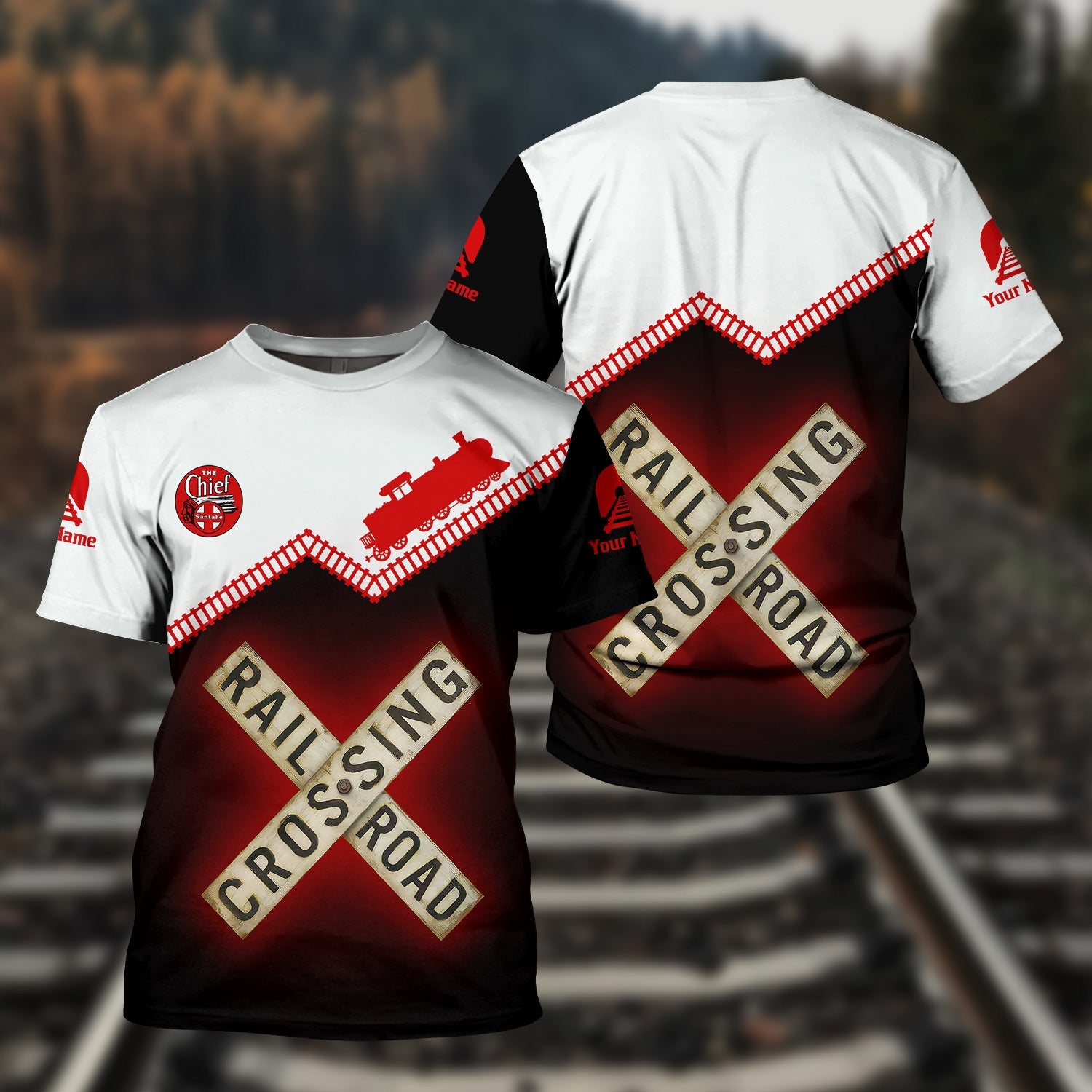 Railspirit Personalized The Chief Santa Fe Railroad T Shirt Railroad Crossing Printed Train Track Shirt