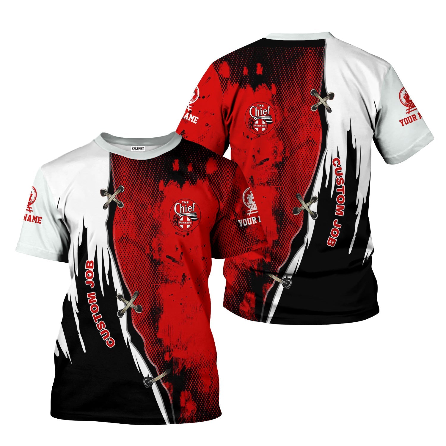 Railspirit Personalized The Chief Santa Fe Railroad T-Shirt Retro Stitches Design with Custom Position Train Shirt