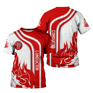 Railspirit Personalized The Chief Santa Fe Railroad T-Shirt Flame Design with Custom Job Position Train Shirt
