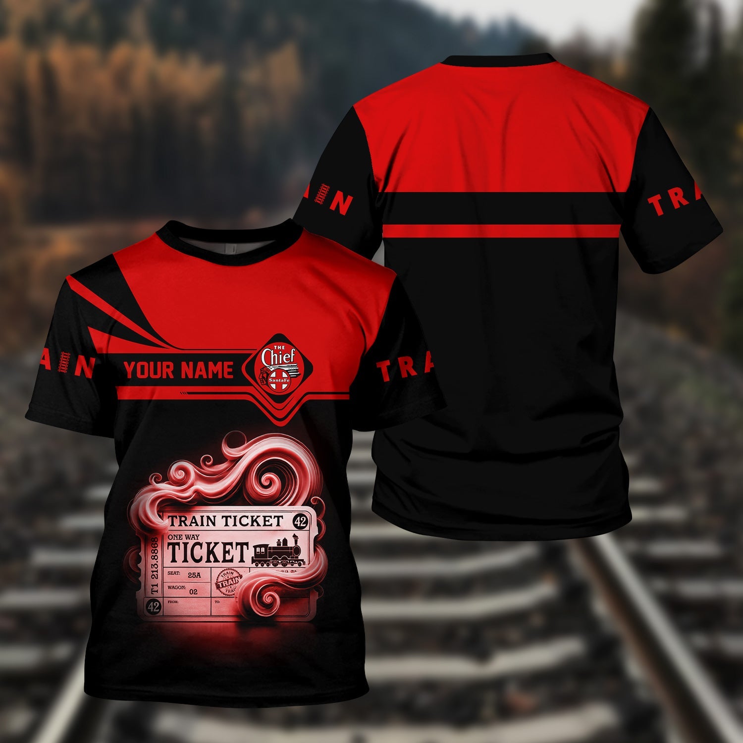 Railspirit Personalized The Chief Santa Fe Railroad T Shirt Train Ticket American Locomotive Printed Train