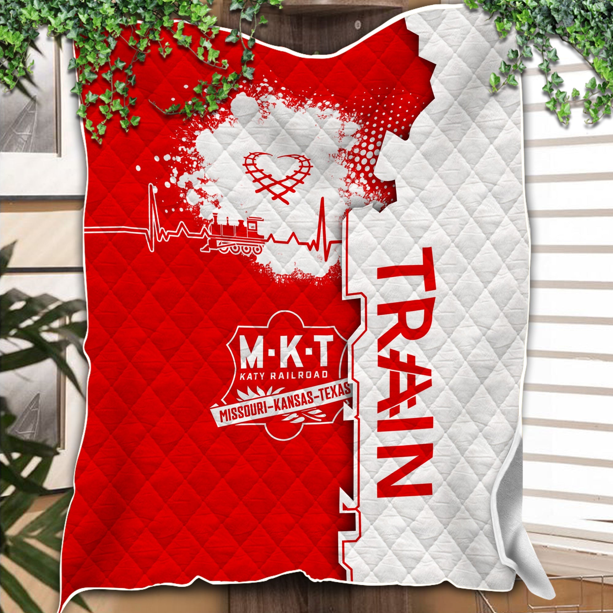 Railspirit Katy Railroad Premium Quilts Engine Heartbeat and Track Love Style Quilts Gift Idea For Train Lovers