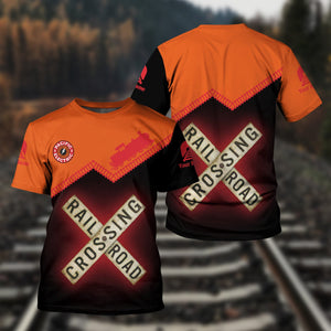 Railspirit Personalized Pacific Electric Railroad T Shirt Railroad Crossing Printed Train Track Shirt