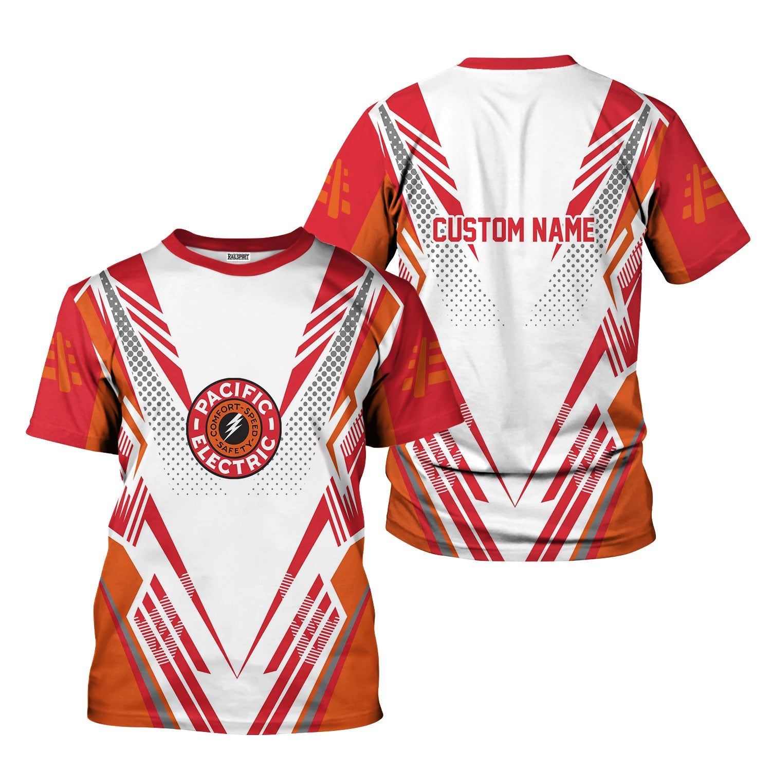 Railspirit Personalized Pacific Electric Railroad T-Shirt Railroad Tribute Design Train Shirt for Train Lovers