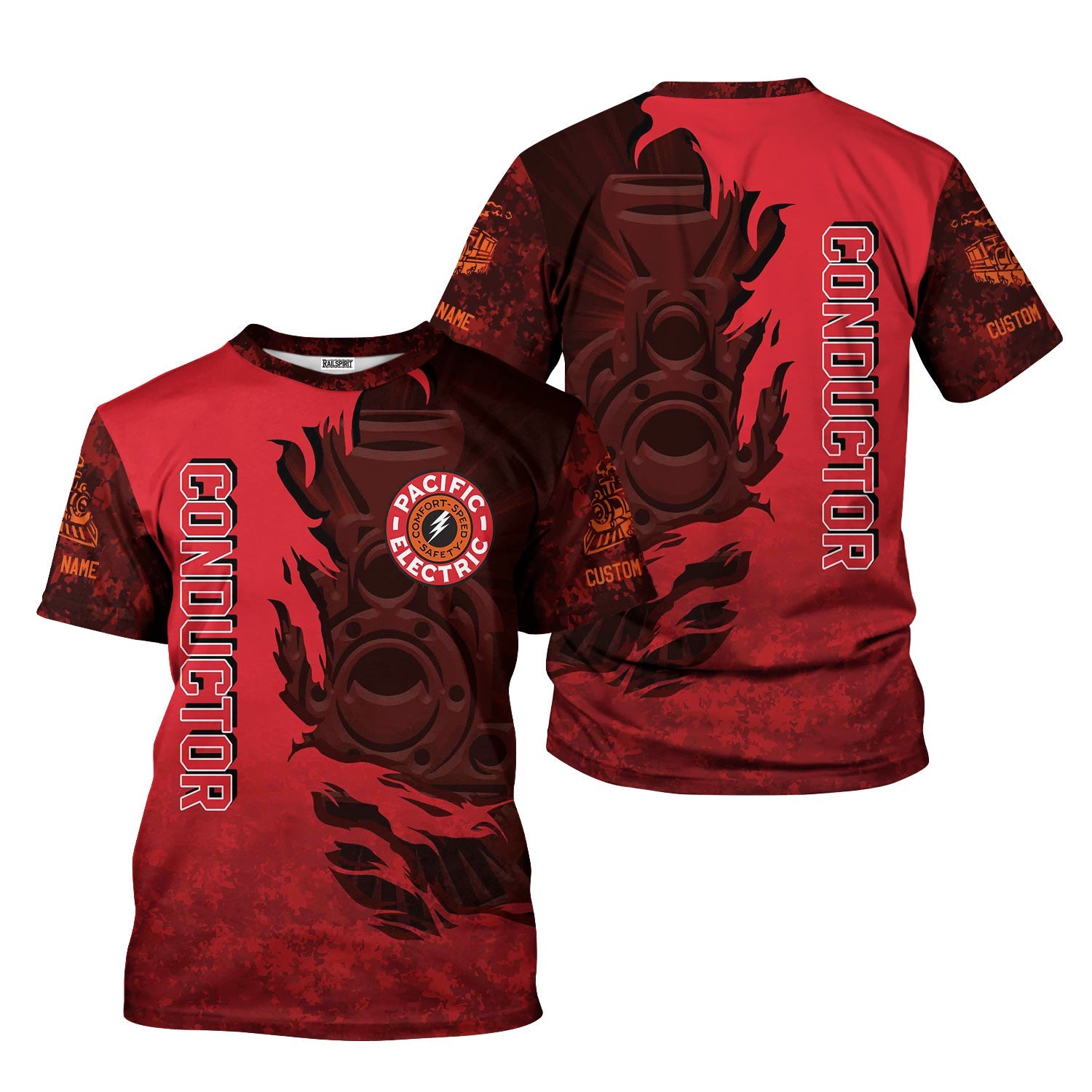 Railspirit Personalized Pacific Electric Railroad T-Shirt Blazing Style with Custom Position Train Shirt