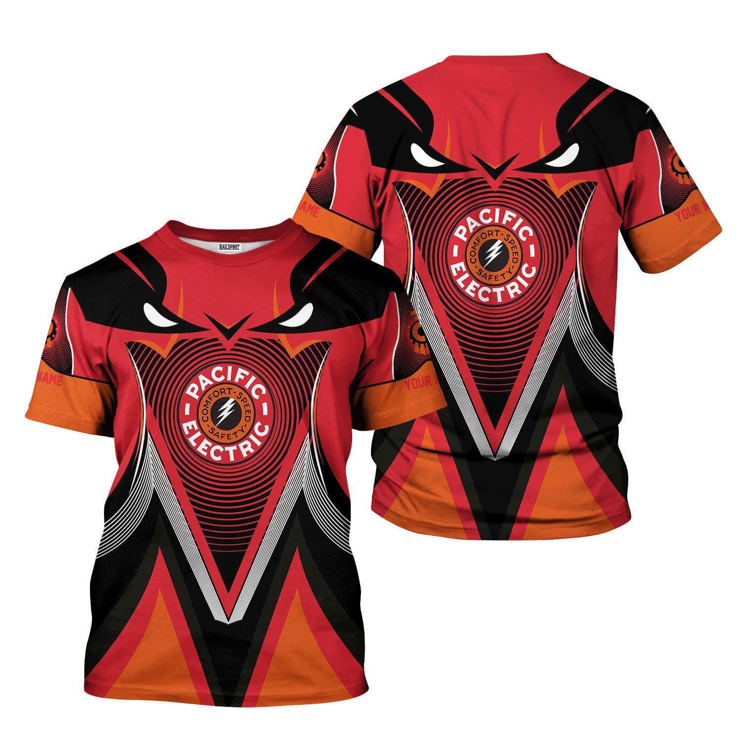 Railspirit Personalized Pacific Electric Railroad T-Shirt Vibrant Graphic Pattern Shirt For Train Enthusiasts