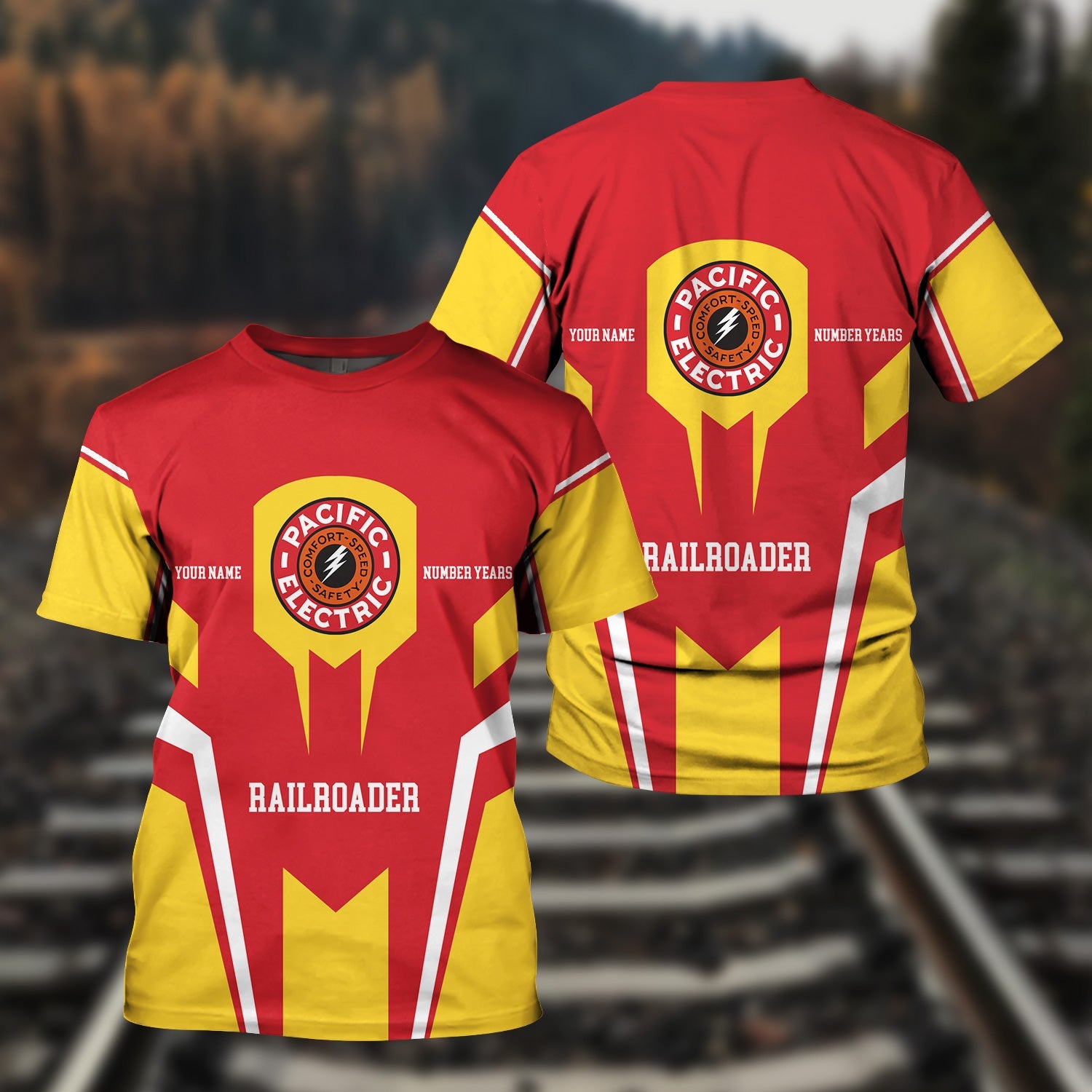 Railspirit Personalized Pacific Electric Railroad T-Shirt Custom Year Railroader Shirt Gift Idea For Train Lover