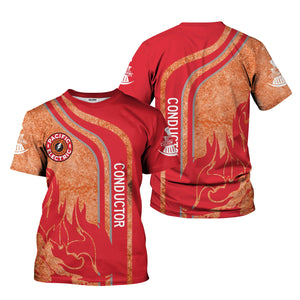 Railspirit Personalized Pacific Electric Railroad T-Shirt Flame Design with Custom Job Position Train Shirt