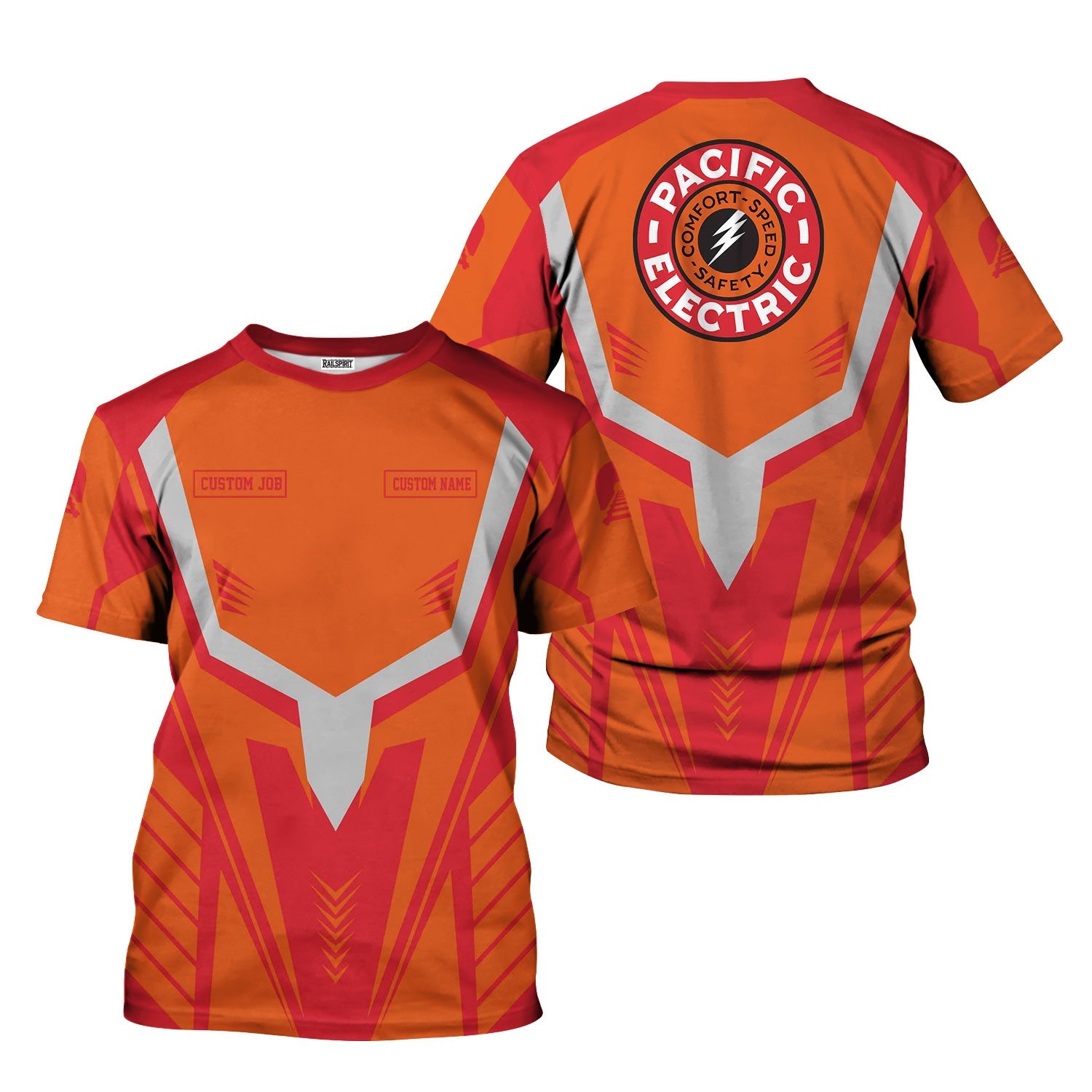 Railspirit Personalized Pacific Electric Railroad T-Shirt Workwear-Inspired with Custom Position Train Shirt