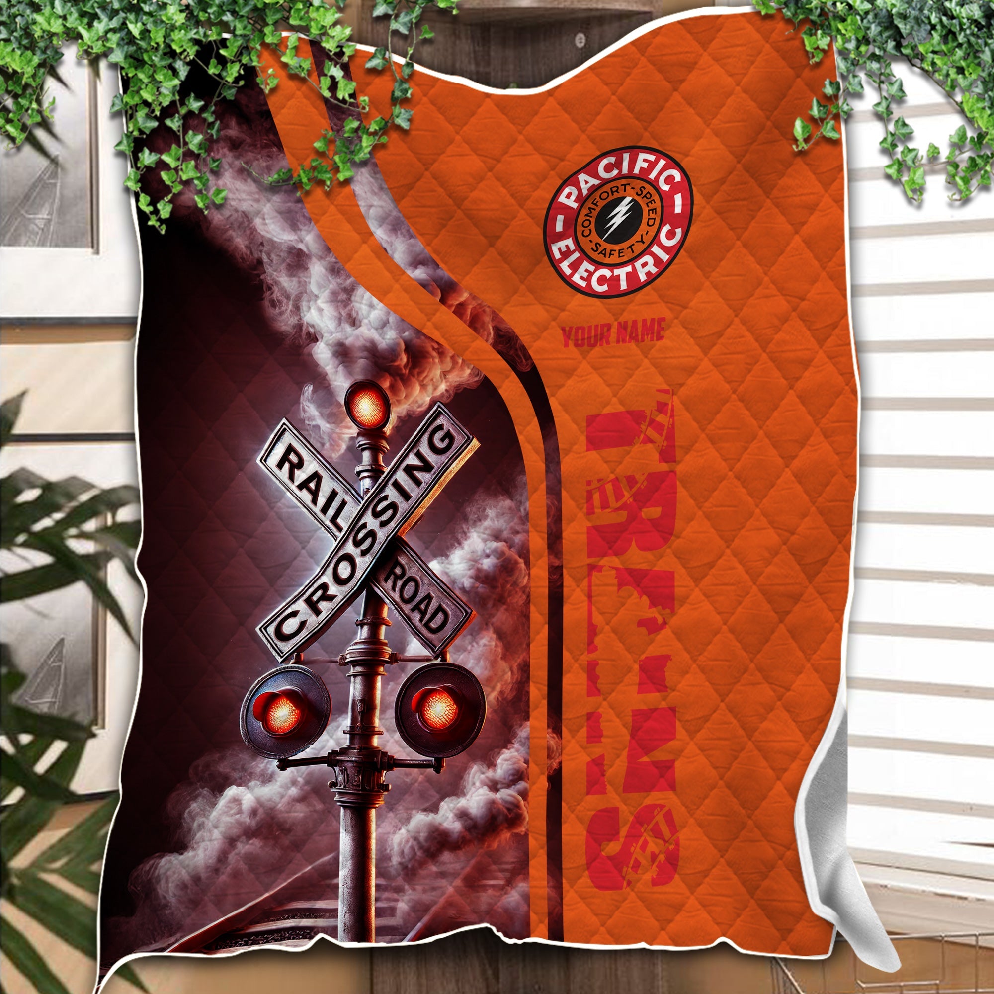 Railspirit Personalized Pacific Electric Railroad Premium Quilts Railroad Crossing Sign Quilts All Over Print