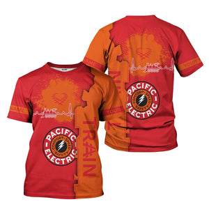 Railspirit Personalized Pacific Electric Railroad T-Shirt Engine Heartbeat and Track Love Style Shirt Gift Idea For Train Lovers