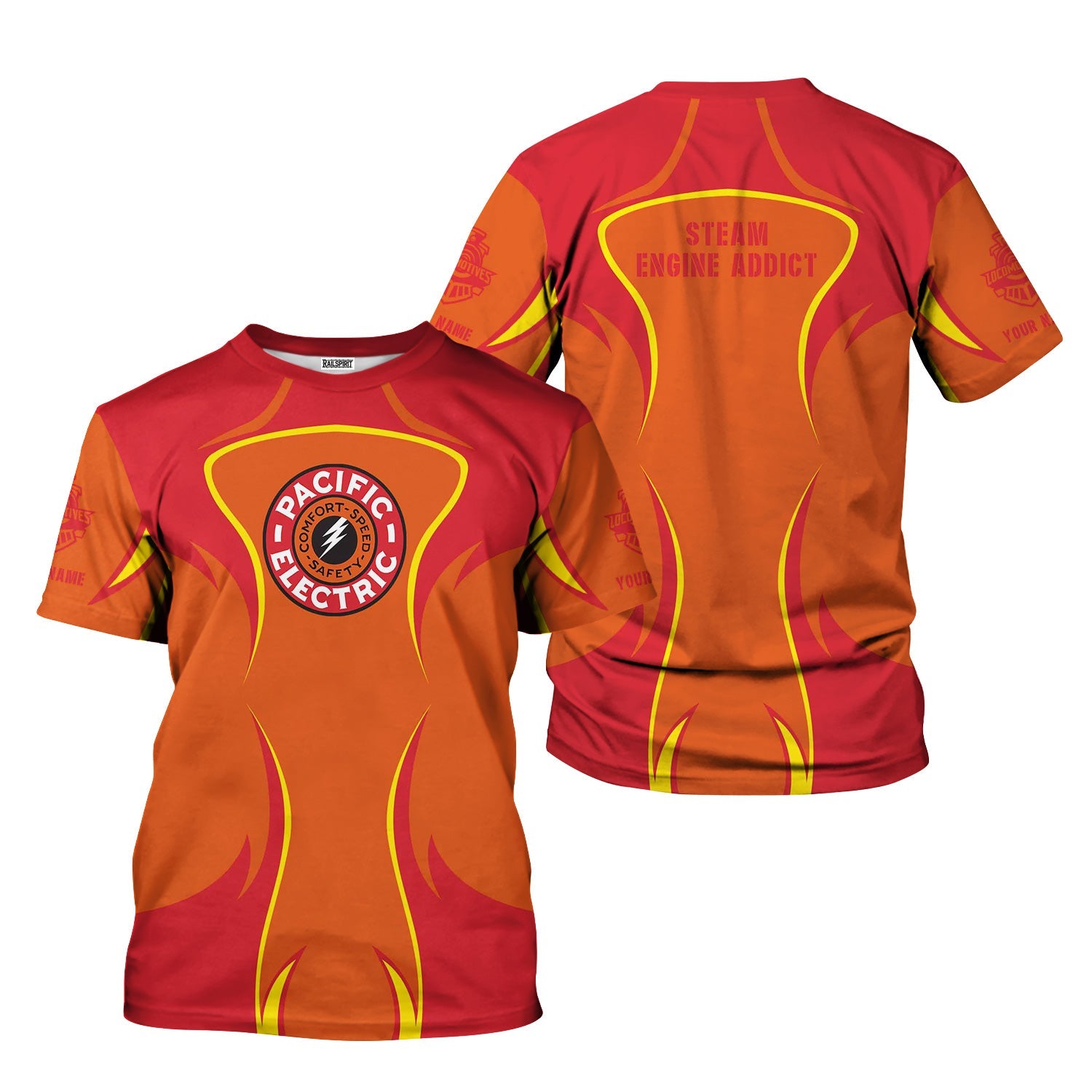 Railspirit Personalized Pacific Electric Railroad T-Shirt Distinctive Flame Style Shirt For Steam Engine Addict