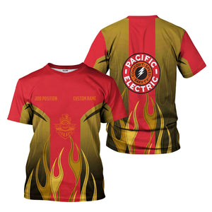 Railspirit Custom Name and Job Title Pacific Electric Railroad T-Shirt Flame Graphic Train Shirt