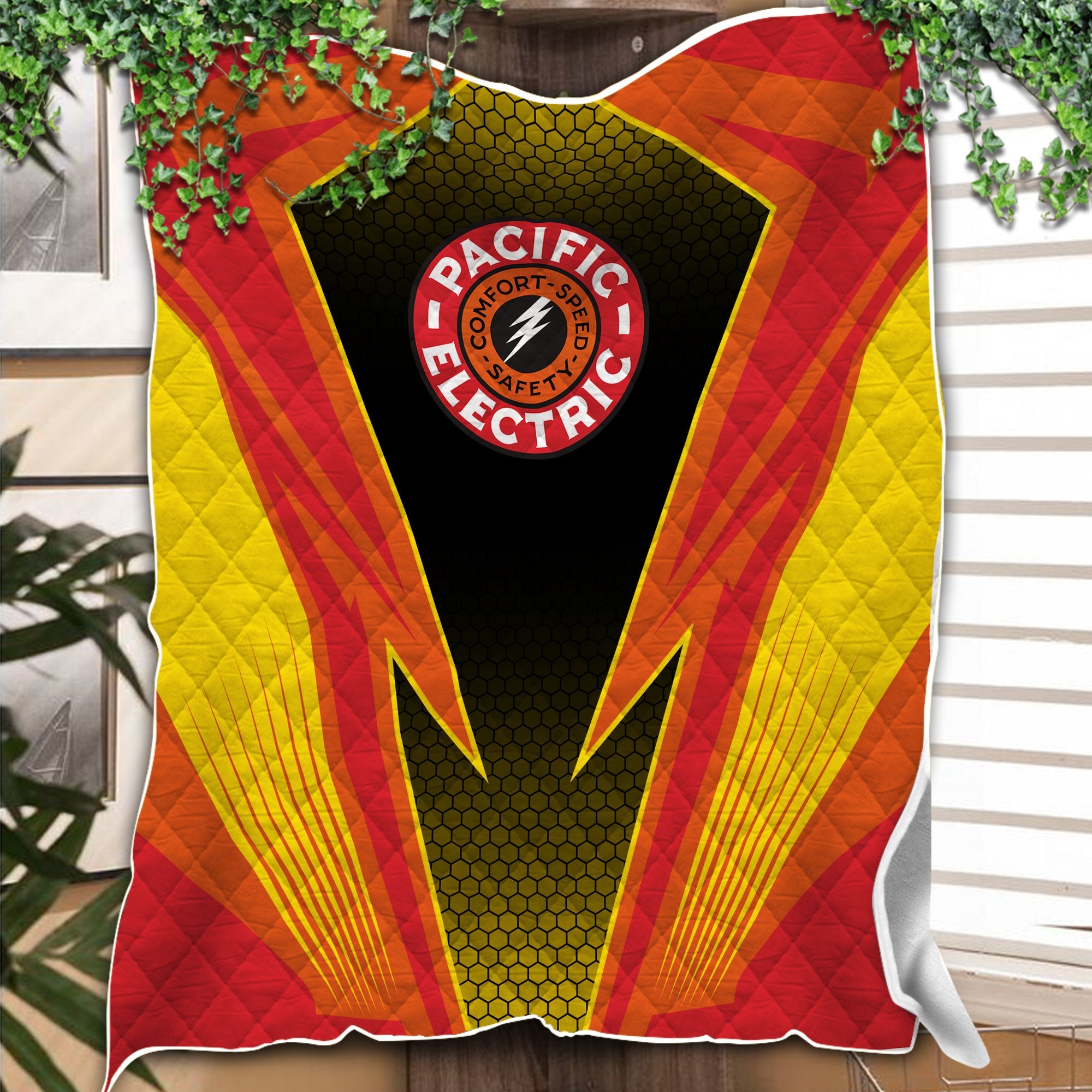 Railspirit Pacific Electric Railroad Premium Quilts Lightning Graphic Style Premium Quilts Gift Idea For Train Lover