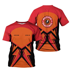 Railspirit Personalized Pacific Electric Railroad T-Shirt Vibriant Style with Custom Position Train Shirt