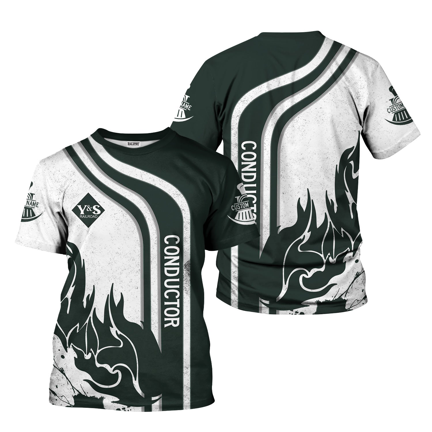 Railspirit Personalized Youngstown & Southern Railroad T-Shirt Flame Design with Custom Job Position Train Shirt