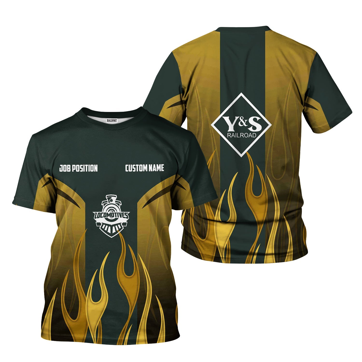 Railspirit Custom Name and Job Title Youngstown & Southern Railroad T-Shirt Flame Graphic Train Shirt