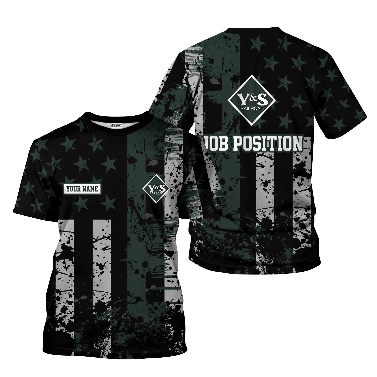 Railspirit Personalized Youngstown & Southern Railroad T-Shirt Artistic Paint American Flag Style Train Shirt