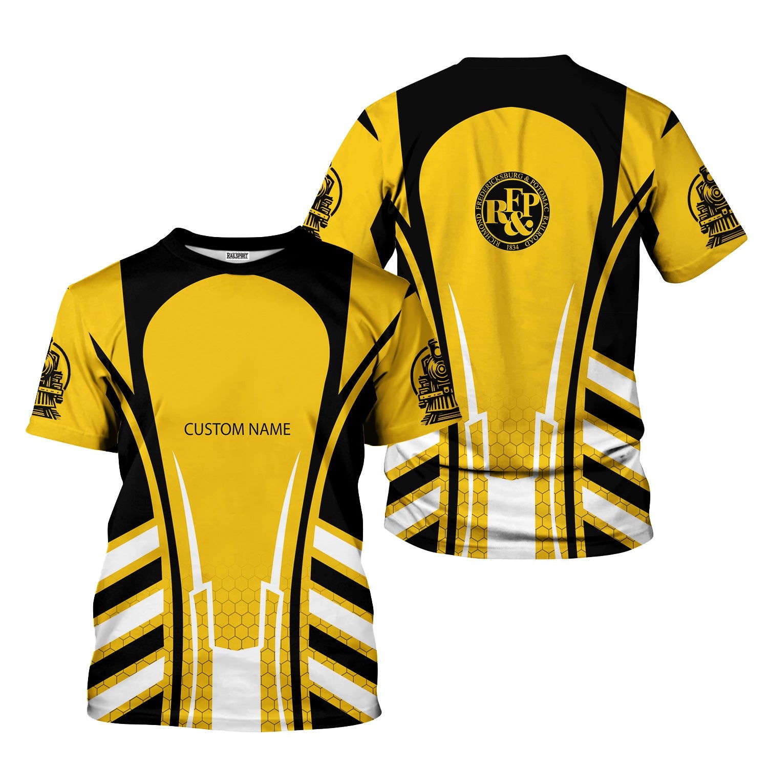 Railspirit Personalized Richmond, Fredericksburg And Potomac Railroad T-Shirt Striped Railroad Style Train Shirt All Over Print