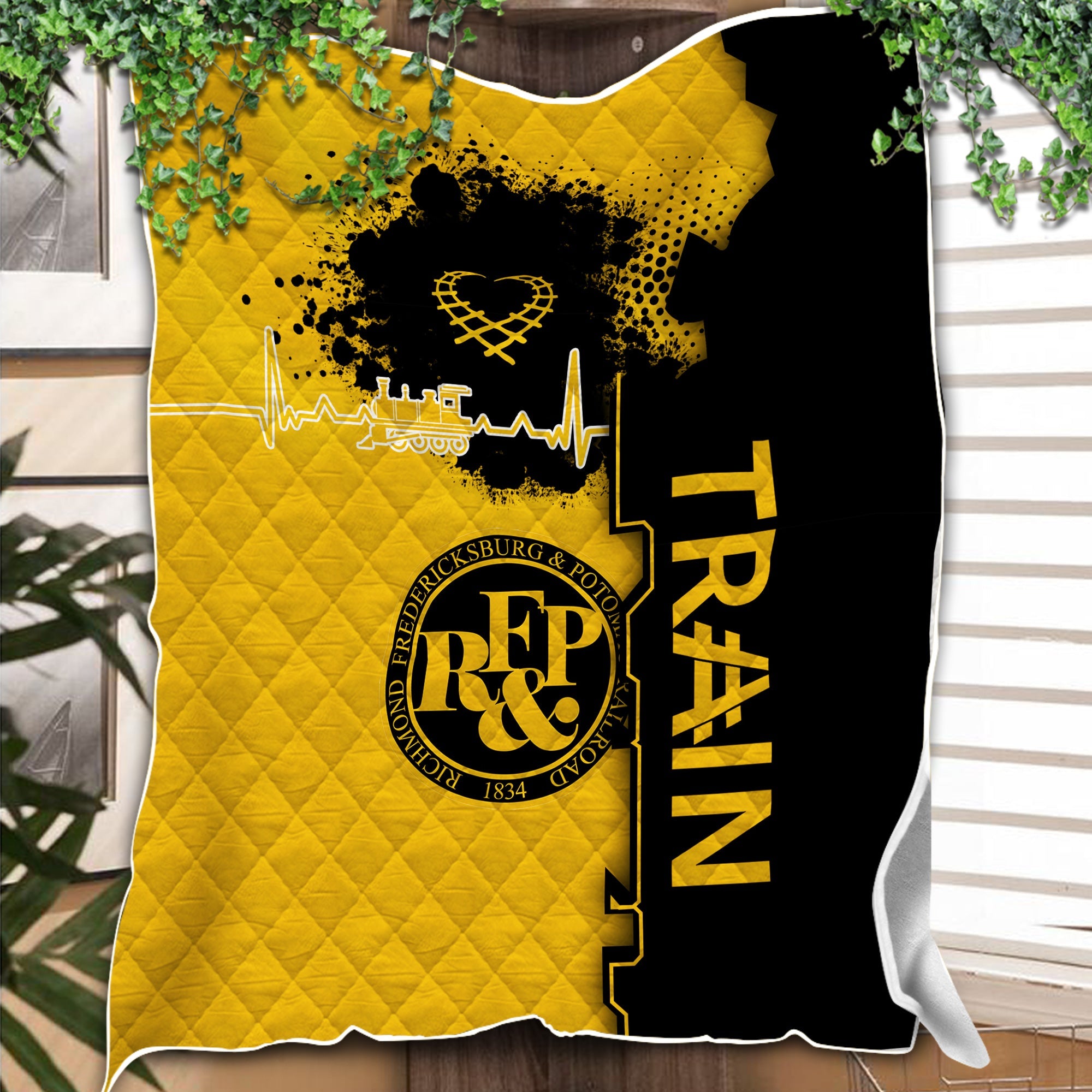 Railspirit Richmond, Fredericksburg And Potomac Railroad Premium Quilts Engine Heartbeat and Track Love Style Quilts Gift Idea For Train Lovers