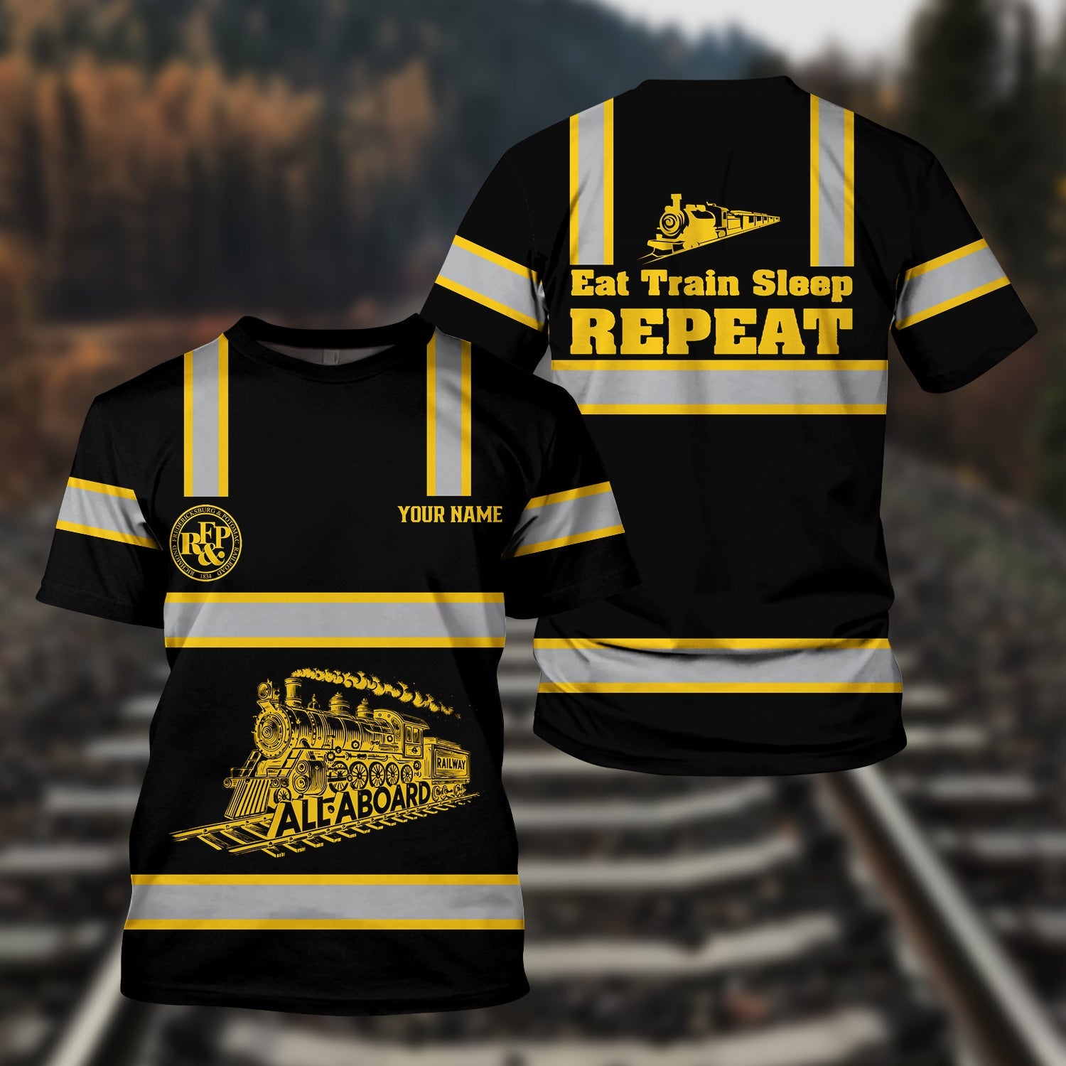 Railspirit Custom Name Richmond, Fredericksburg And Potomac Railroad T Shirt Eat Train Sleep Repeat Printed Train Shirt