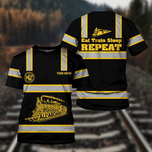 Railspirit Custom Name Richmond, Fredericksburg And Potomac Railroad T Shirt Eat Train Sleep Repeat Printed Train Shirt