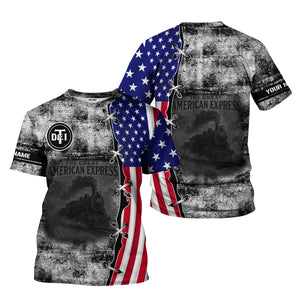 Railspirit Personalized Detroit Toledo And Ironton Railroad T-Shirt Retro American Express Train With USA Flag Shirt