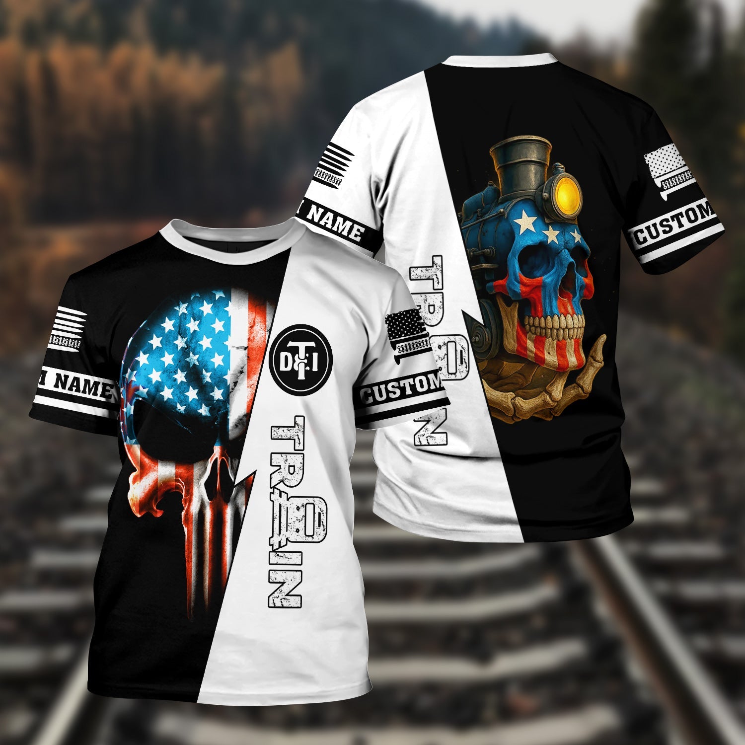 Railspirit Personalized Detroit Toledo And Ironton Railroad T-Shirt Train Skull American Flag Shirt All Over Print