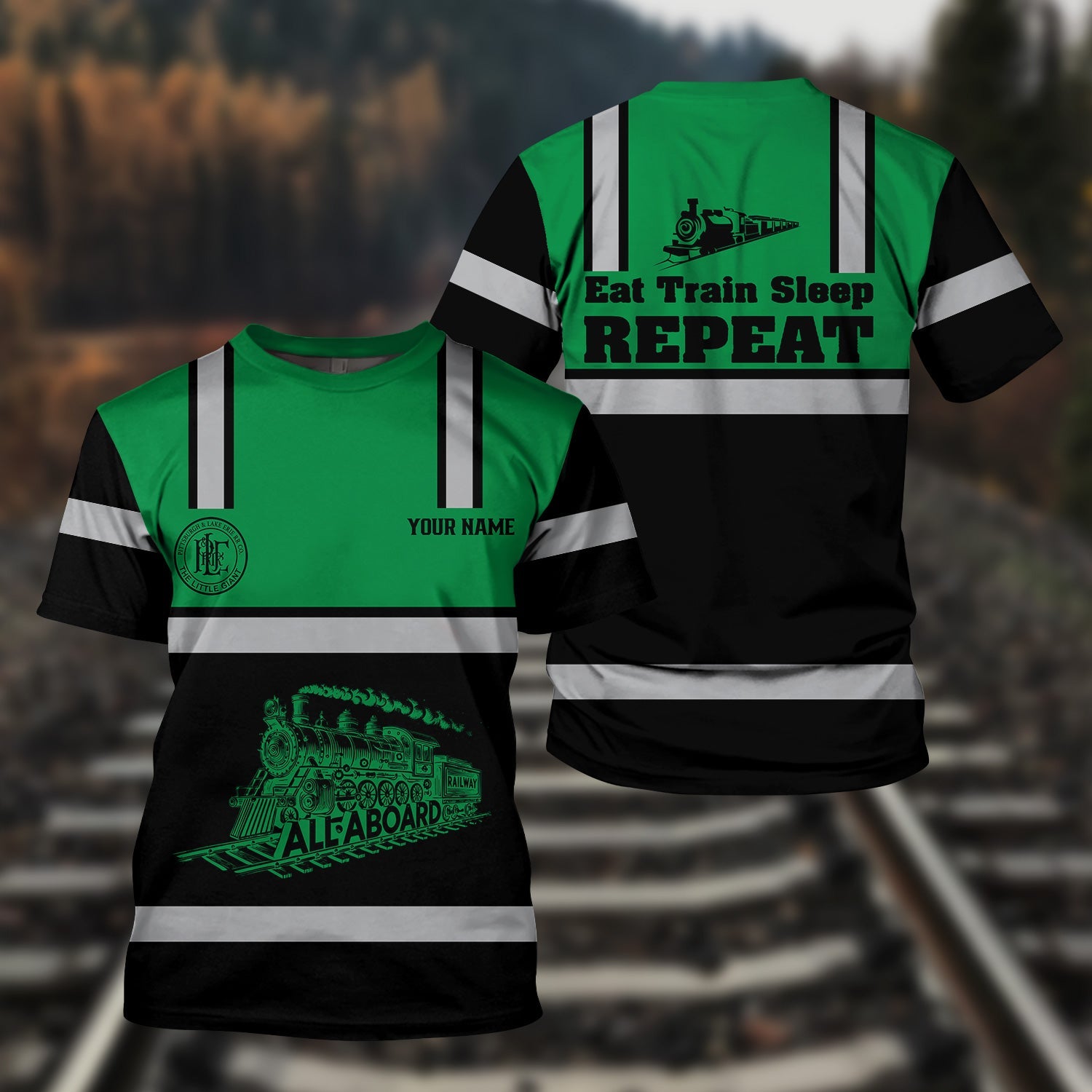 Railspirit Custom Name Pittsburgh And Lake Erie Railroad T Shirt Eat Train Sleep Repeat Printed Train Shirt