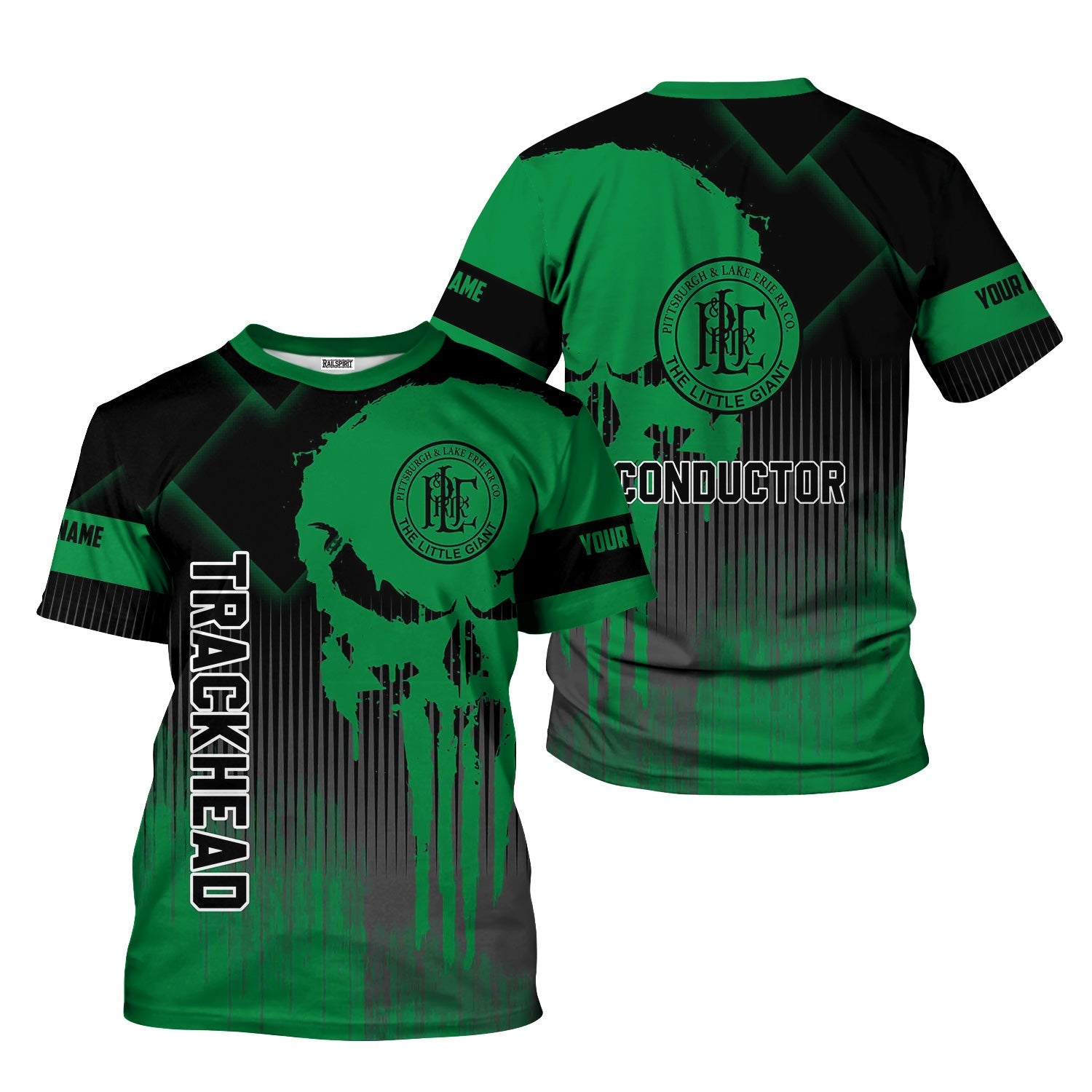 Railspirit Personalized Pittsburgh And Lake Erie Railroad T-Shirt Skull Design with Custom Job Train Shirt for Trackhead Crew