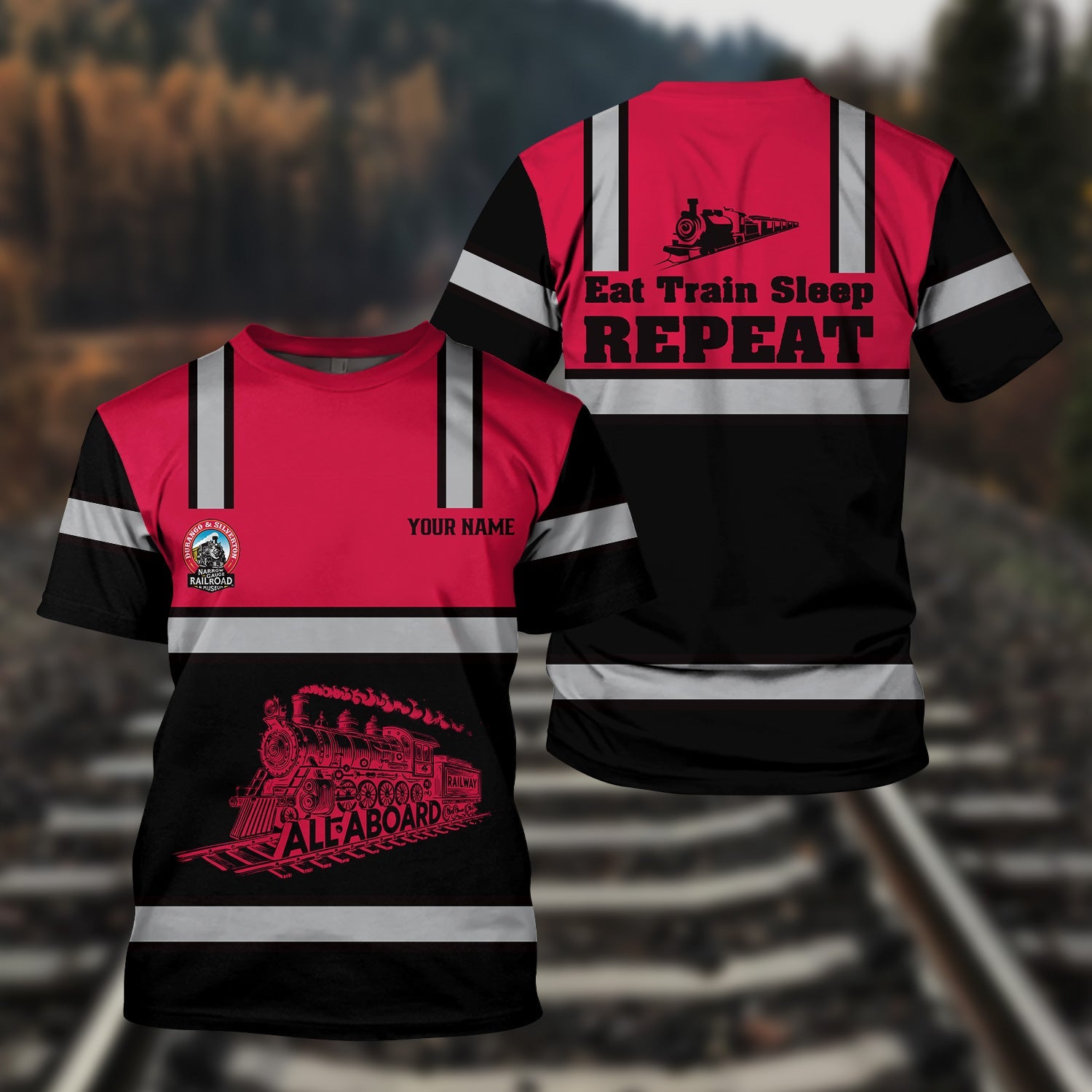 Railspirit Custom Name Durango And Silverton Narrow Gauge Railroad T Shirt Eat Train Sleep Repeat Printed Train Shirt