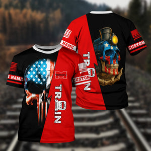 Railspirit Personalized Monongahela Railroad T-Shirt Train Skull American Flag Shirt All Over Print