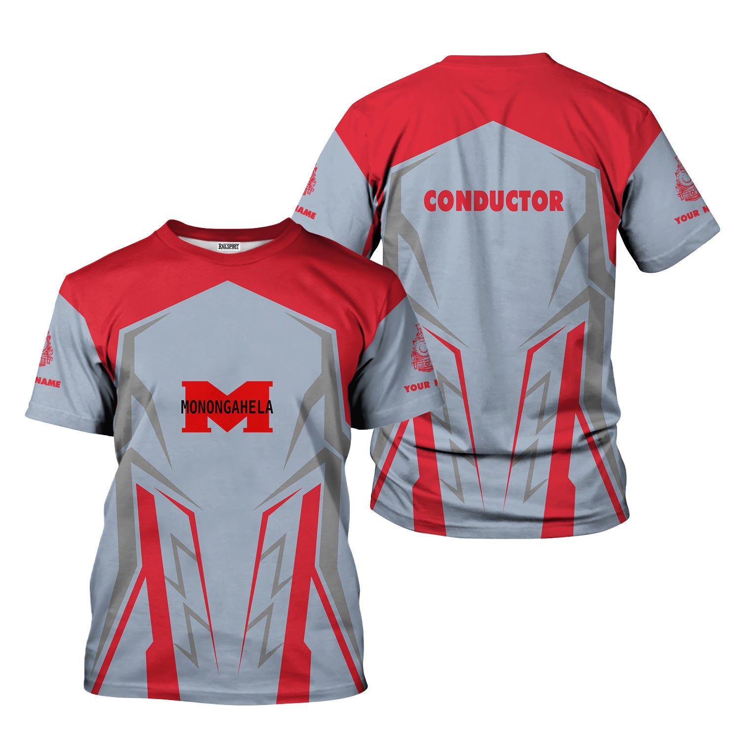 Railspirit Personalized Monongahela Railroad T-Shirt Futuristic Design with Custom Job Train Shirt