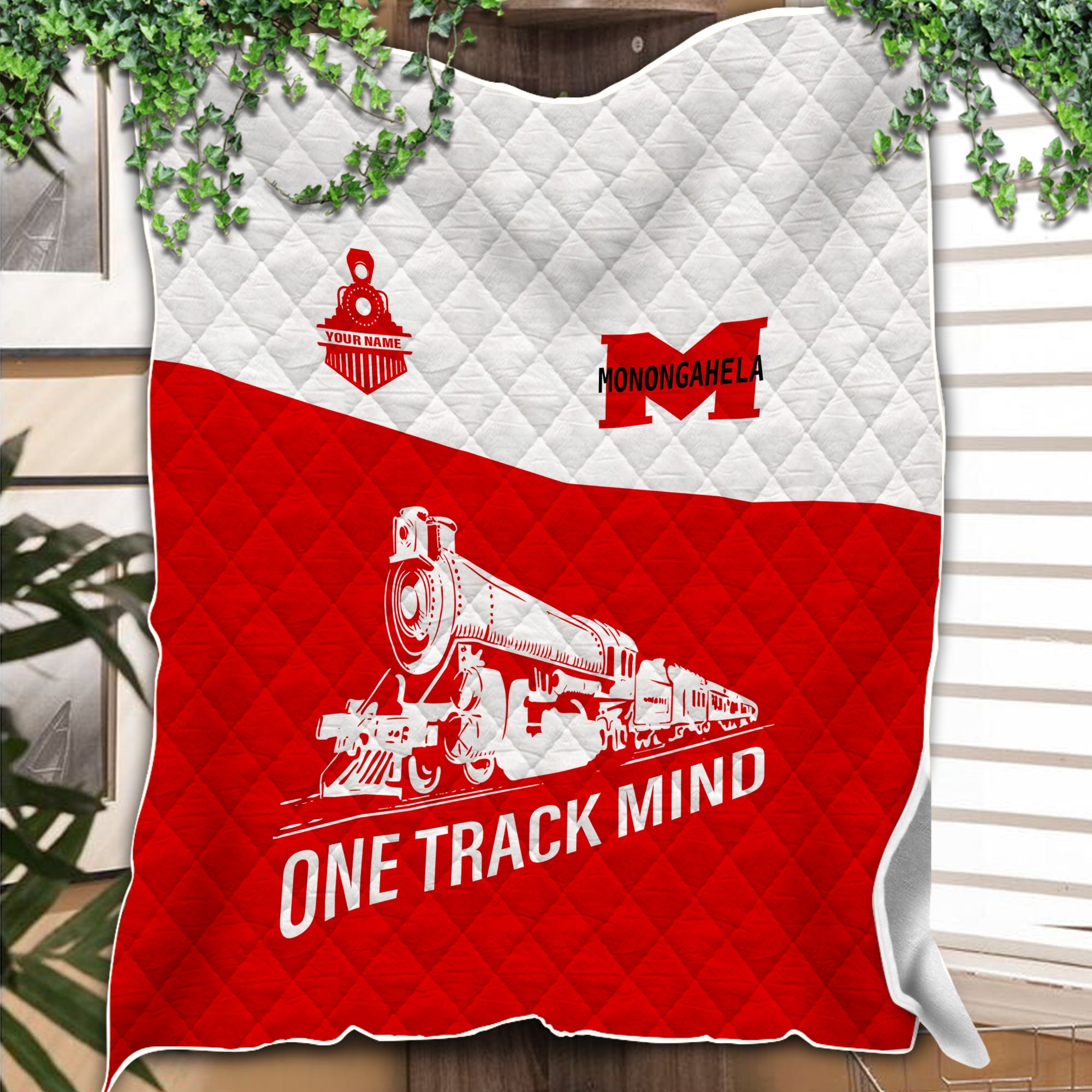Railspirit Personalized Monongahela Railroad Premium Quilt One Track Mind Train Premium Quilt Gift Idea For Train Lover