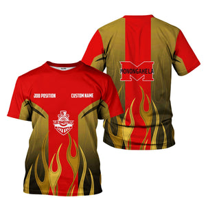 Railspirit Custom Name and Job Title Monongahela Railroad T-Shirt Flame Graphic Train Shirt