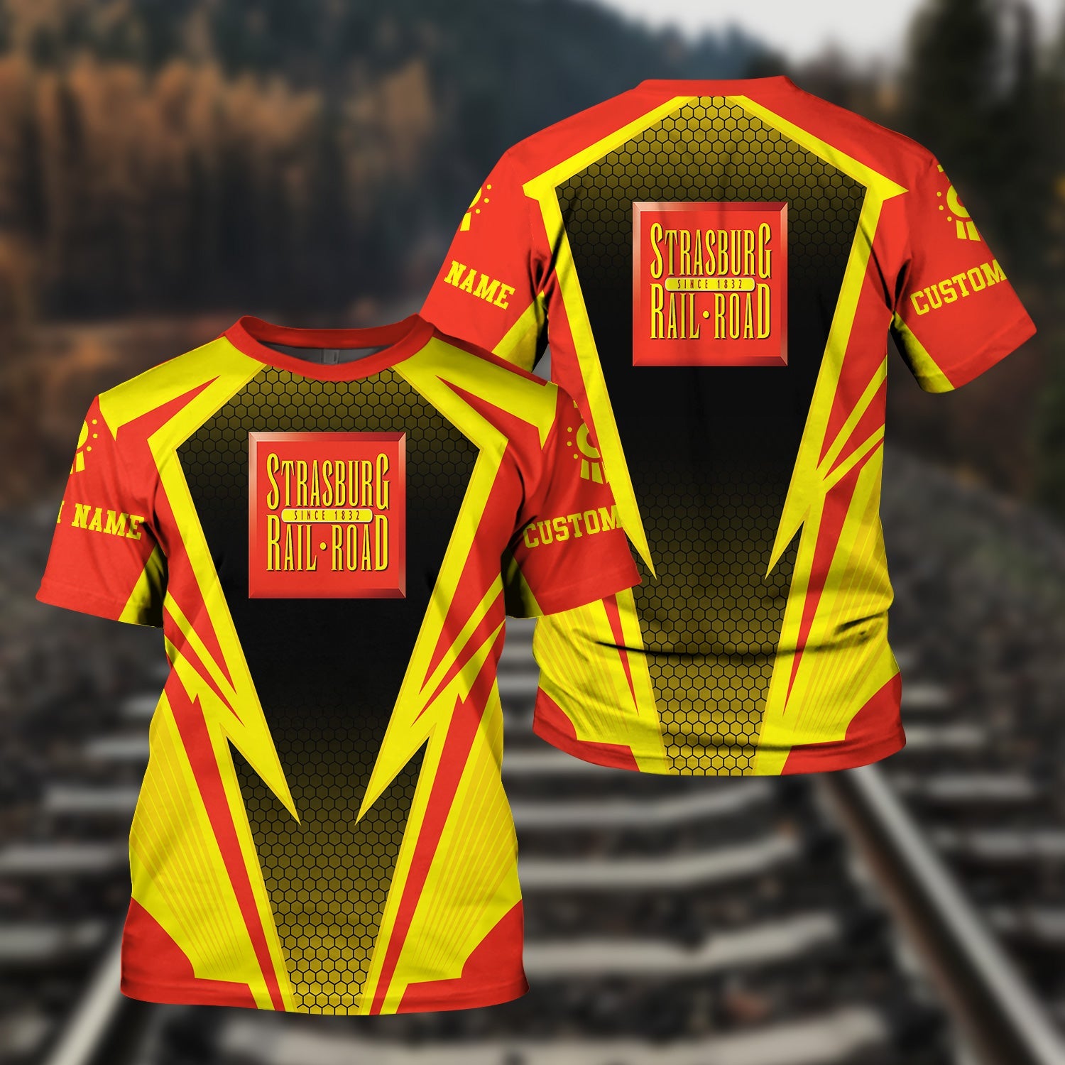 Railspirit Personalized Strasburg Railroad T-Shirt Lightning Graphic Style Shirt Gift Idea For Train Lover