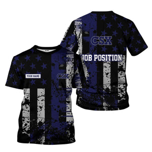 Railspirit Personalized CSX Transportation Railroad T-Shirt Artistic Paint American Flag Style Train Shirt