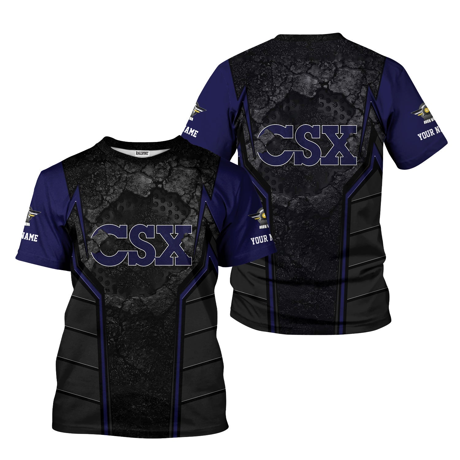 Railspirit Personalized CSX Transportation Railroad T-Shirt Cracked Metal Design Train Shirt for Rail Enthusiasts